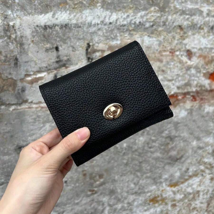 Women Compact Wallet New Korean Style Solid Color Minimalist Fold Wallet Multi-Card Slots Coin Birthday Gifts For Women Wallet Purse Wallet Small Wallet - Black - View 1