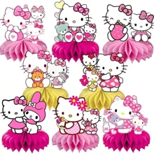 Sanrio AOGER 1 Set Of 8pcs Stitched Themed Party Decor - & Animal Print Paper Silhouettes With Honeycomb Bases, Suitable For Birthday Celebrations And Gatherings, Merry Christmas