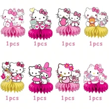 Sanrio AOGER 1 Set Of 8pcs Stitched Themed Party Decor - & Animal Print Paper Silhouettes With Honeycomb Bases, Suitable For Birthday Celebrations And Gatherings, Merry Christmas
