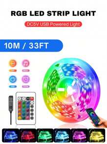 ONELEDWANGRX 1 Pc 1/3/5/10/15m, 3.3/10/16/33/50ft Usb Powered 5V Rgb Led Strip Lights, 2 Mode Control 24-Key IR Remote + Smart Phone App Control, Multiple Lighting Colors & Brightness Level Adjustable, Strong Adhesive 3m Double-Sided Tape For Tv Background, Atmosphere Light Decoration. Ideal For Game Room, Festivals, And Dynamic Lighting Effects