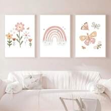 1pc Tranh treo tường phòng bé gái hình con bướm Canvas Tranh in áp phích cầu vồng Bắc Âu Tranh hoạt hình Phòng bé Trang trí không có khung - Nhiều màu - Xem 5