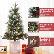 3FT Christmas Tree, Pre-Lit Christmas Tree With Snow Flocked Design, 78 Warm White LED Lights, Battery-Powered, Perfect For Christmas Decor With Pot Base - White Snowflake - View 5
