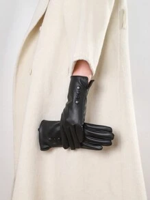 1pair Women Button Decor Windproof Waterproof Touch Screen Fashionable Gloves For Daily Life - Black - View 2