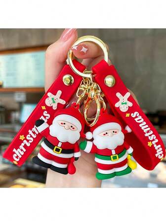 Julnyckelring present, söt tecknad julnyckelring Santa Silikon Wristlet Nyckelring, för skolväska, bilhänge, ryggsäcksdekoration, födelsedag, julklapp