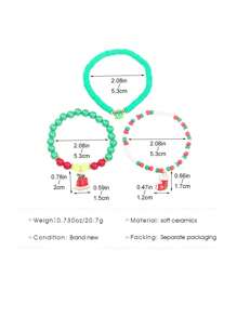 Set de 3 piezas: Pulsera y colgante de arcilla polimérica con perlas falsas hechas a mano para Navidad para mujeres