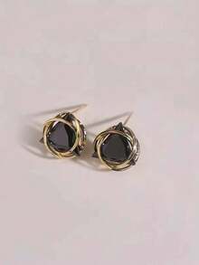 1 Cặp bông tai hình tam giác đính đá Zirconia cao cấp, thanh lịch và đa năng - màu đen - Xem 3