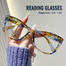 Rivsar Unisex Reading Glasses, New Gradient Floral Fashion Big Cat Eye Shaped Spring Leg Frame, Suitable For Daily Wear, Sports, Anti-Slip, Computer Use, Comfortable Reading, Anti-Eye Fatigue, Convenient Carry Design Fits Various Face Shapes, Available In Yellow-Blue, Tea-Red, Yellow-Green, Black-Red, Black-Blue, Multiple Colors, 7 Diopter Options, Great For Christmas Gift - Transparent - View 13