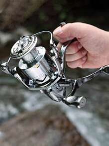 SOUGAYILANG 1Pc 4.7:1/5.0:1 Gear Ratio Silver Spinning Fishing Reel 1000-5000 Series CNC Aluminum Spool Left/Right Inter-Changeable Double Handle For Saltwater Fishing Tackle