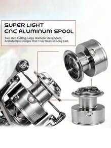 SOUGAYILANG 1Pc 4.7:1/5.0:1 Gear Ratio Silver Spinning Fishing Reel 1000-5000 Series CNC Aluminum Spool Left/Right Inter-Changeable Double Handle For Saltwater Fishing Tackle