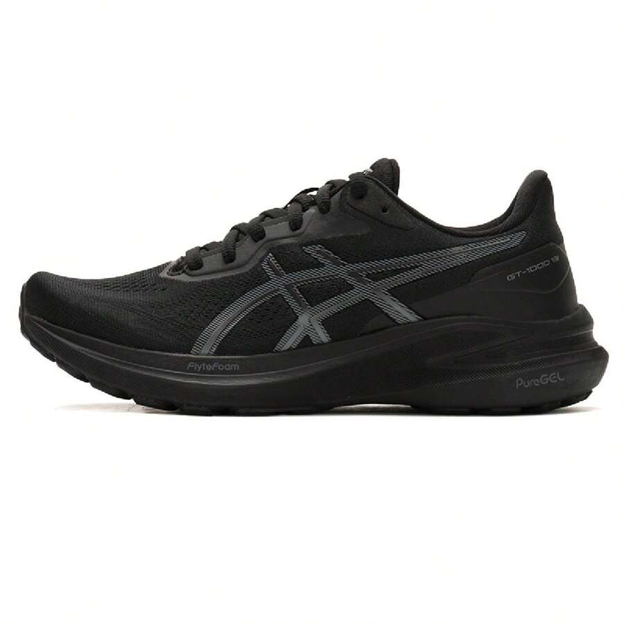 Asics Giày chạy bộ nhẹ GT-1000 13 cho nữ, giày thể thao thời trang thường ngày thoải mái, chống sốc, bền bỉ - Đen/Xám - Xem 1