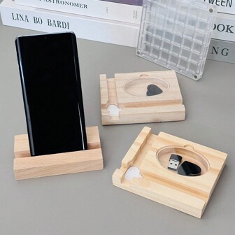 1 Stück rechteckiger Holz Handyhalter, Büffelholz Farbe Tisch Handyhalter, Holzständer kompatibel mit allen Smartphone Typen, Schreibtischhalterung kompatibel mit iPhone, iPad, Galaxy, Pixel