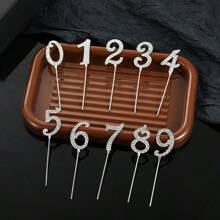 1pc/10pcs 0-9 Gold Diamond Cake Topper Decorations, Suitable For Birthday Wedding Party Cake Decor - Gold - View 1