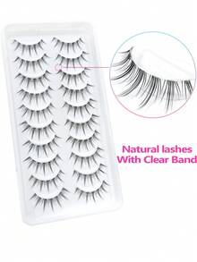 Asiteo 10 Pairs Cartoon Style Thin False Eyelashes, Makeup Delicate Lashes With Transparent Band, Natural Look For Daily Wear - 黑色 - 查看 4