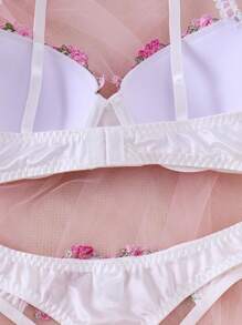 1 bộ áo ngực ren có gọng cho nữ, đồ lót lót cúp ngực quà tặng Giáng sinh - trắng - Xem 4