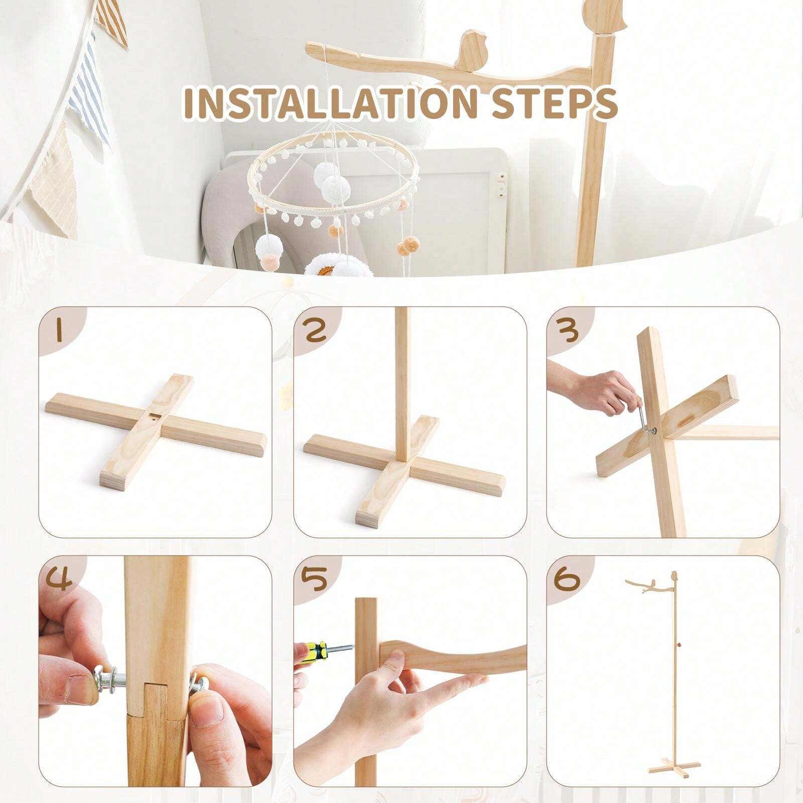 Wooden Baby Crib Mobile Holder, Freestanding Crib Mobile Stand