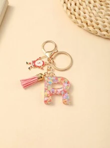 1pc Christmas Santa Claus Key Chain With Alphabet Resin Charm & Butterfly Tassel, For Girls - Pink - View 39