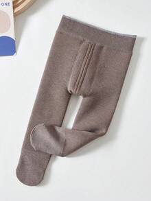 1-Pack tất trẻ em, quần liền thân bằng lông cừu mùa đông có lông cừu dày, quần legging cho bé gái, màu trơn có quần tất lông cừu - màu nâu - Xem 4