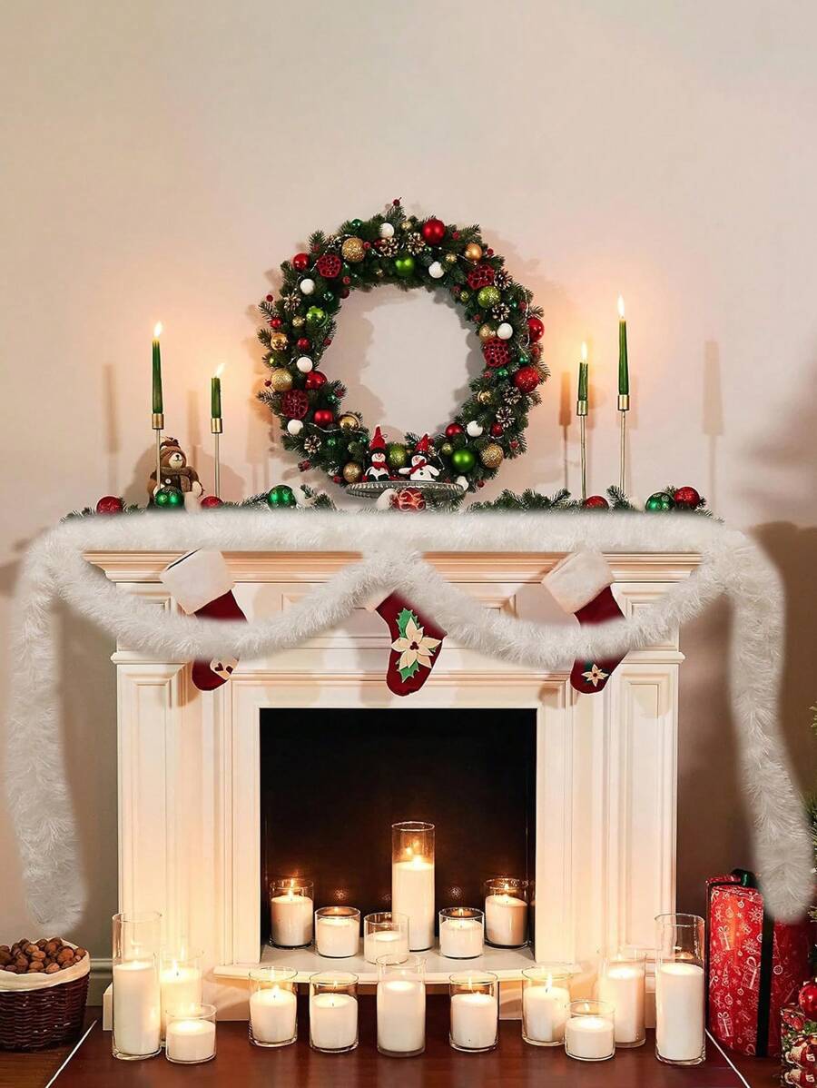 1pc78.74inches White Christmas Tinsel Garland Artificial Christmas