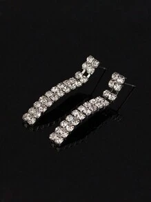 Conjunto De Joyas Elegante De 2piezas/Set: Collar Con Cadena De Garra De Rhinestone Minimalista, Pendientes Para Vestido De Noche, Joyería Nupcial Completamente Con Diamantes De Moda, Adecuado Para Uso Diario, Bodas, Fiestas, Etc. De Las Mujeres - Plateado - Ver 3