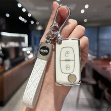 Étui de clé de voiture pour Peugeot 207 307 308 407 408 3008 5008 Citroën C2 C3 C4 C5 C6 C8 - Accessoire de voiture cadeau souvenir à 2 boutons, sac charm, école, gothique mignon Y2k