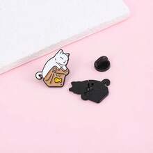 1 chiếc trâm cài áo kim loại hình chú mèo dễ thương đang ăn thức ăn cho mèo, thích hợp để đeo hàng ngày và làm quà tặng, trang trí đa chức năng cho mũ, ba lô và áo khoác - Nhiều màu - Xem 3