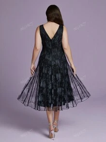 Mgiacy Plus Size V-Neck Cruz Floral Impresso Malha Vestido Formal, Vestido de Casamento Evento Vestido de Festa Vestido de Convidado de Casamento Vestido de Noite