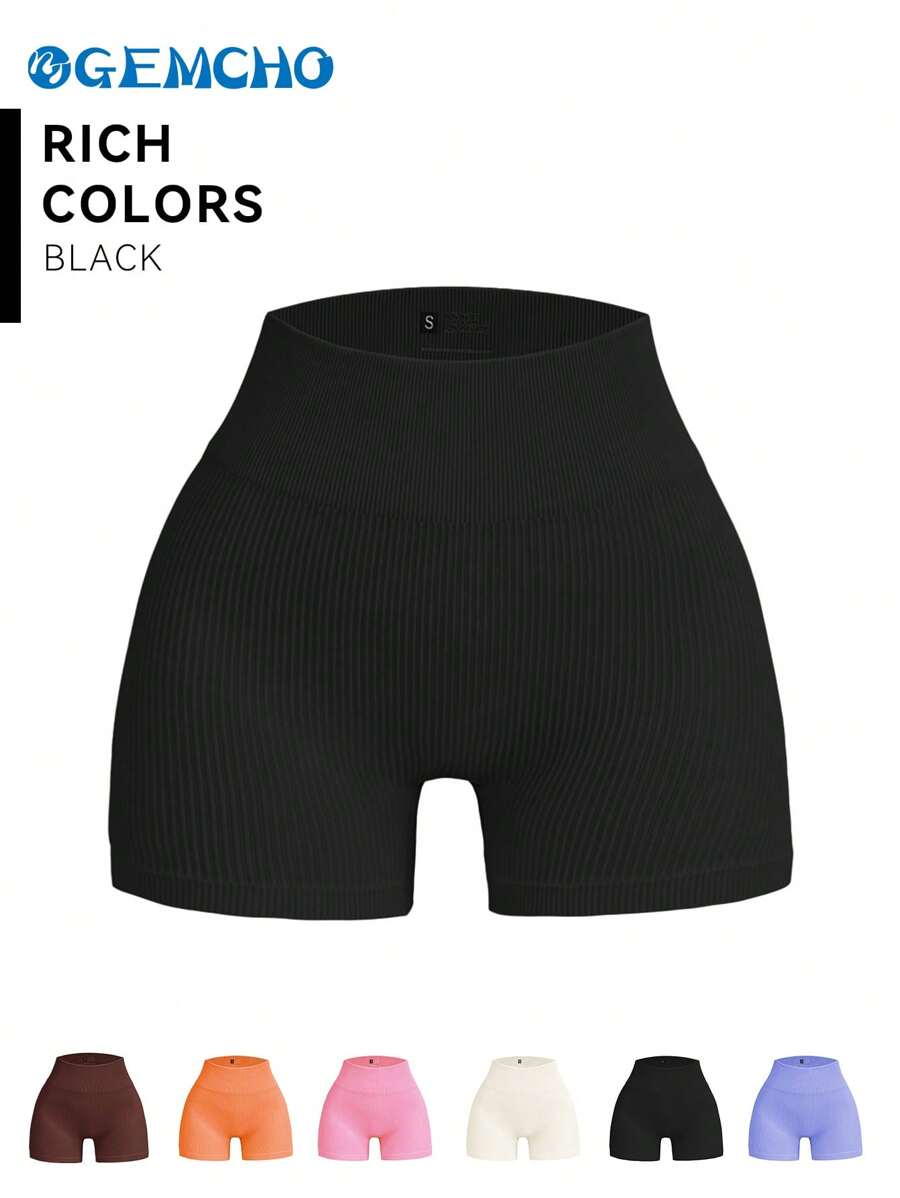GEMCHO Kurze Shorts mit Gummizug, basic, weich anliegend, atmungsaktiv, Lauf- und Trainingsshorts für den Sommer - Schwarz - Übersicht 1