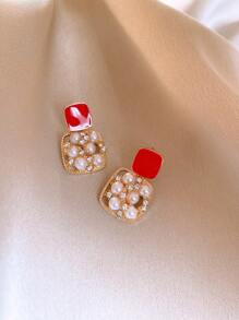 Andkiss Faux Pearl Decor Drop Earrings - Dusty Pink - View 1