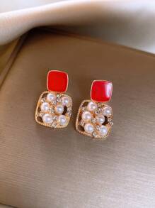 Andkiss Faux Pearl Decor Drop Earrings - Dusty Pink - View 5