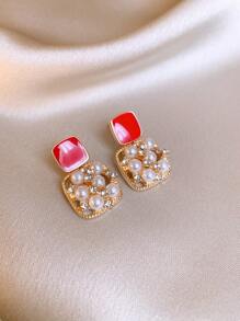 Andkiss Faux Pearl Decor Drop Earrings - Dusty Pink - View 3