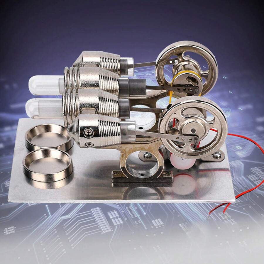 4Cylinder Stirling Engine Miniature Hot Air Power Generator Physics