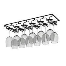 Estante para copas de vino colgante, estante para copas de vino con 6 rieles para 12-18 vasos, 60 x 22,5 x 5,5 cm - Negro - Ver 6