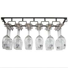 Estante para copas de vino colgante, estante para copas de vino con 6 rieles para 12-18 vasos, 60 x 22,5 x 5,5 cm - Negro - Ver 5