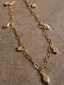 Nuevos collares gargantilla de acero inoxidable de color dorado a la moda, con colgantes de circonita brillante simples, para mujeres y niñas, para fiestas, bodas y joyería - Dorado - Ver 6