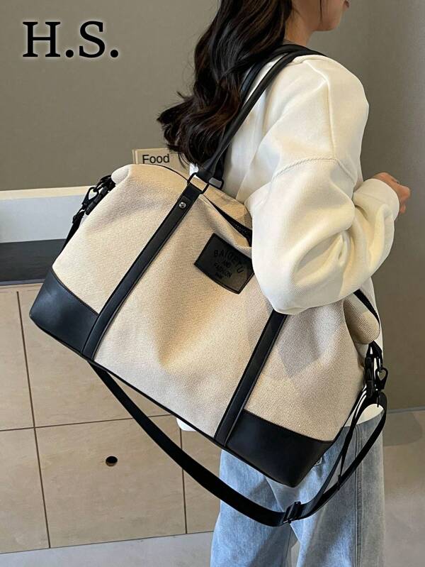 Fashionable Color Block Style Travel Bag With Large Capacity, Can Be Carried By Hand, Shoulder Or Cross-Body, Suitable For Short-Term Travel, Vacation, Gym And Other Occasions Back To School School Bag Travel Essentials Travel Organizer For Beach Summer Vacation For Suitcase Overnight Bag Gym Bag Duffle Bag Weekend Bag Duffel Bag For Luggage Carry On Bag College Bag Luggage Bags Weekender Bag Hospital Bag Holiday Winter Back To School Supplies