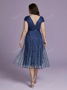 Vestido formal plus size com decote em V estampado manga larga vestido de festa vestido de convidado de casamento vestido de noite