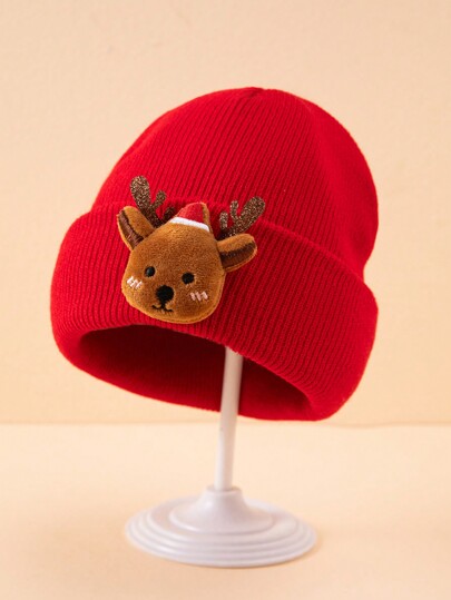 1 pieza Gorro Navideño rojo para bebé de 0 a 3 años, gorro de punto con diseño de renos, regalo de Navidad y Año Nuevo, unisex, cálido y suave