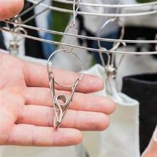 1pc Foldable Stainless Steel Sock Hanger With Multiple Clips Windproof Clothesline For Baby Clothes Household Daily Necessities - Silver - View 8