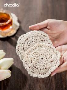 choxila 1pc/5pcs Cup Cushion, Place Mat, Lace Crochet Thread Coaster, Handmade Bowl Mat, Dining Mat, Desktop Retro Decorative Mat Best Gifts Birthday Graduation