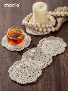 choxila 1pc/5pcs Cup Cushion, Place Mat, Lace Crochet Thread Coaster, Handmade Bowl Mat, Dining Mat, Desktop Retro Decorative Mat Best Gifts Birthday Graduation