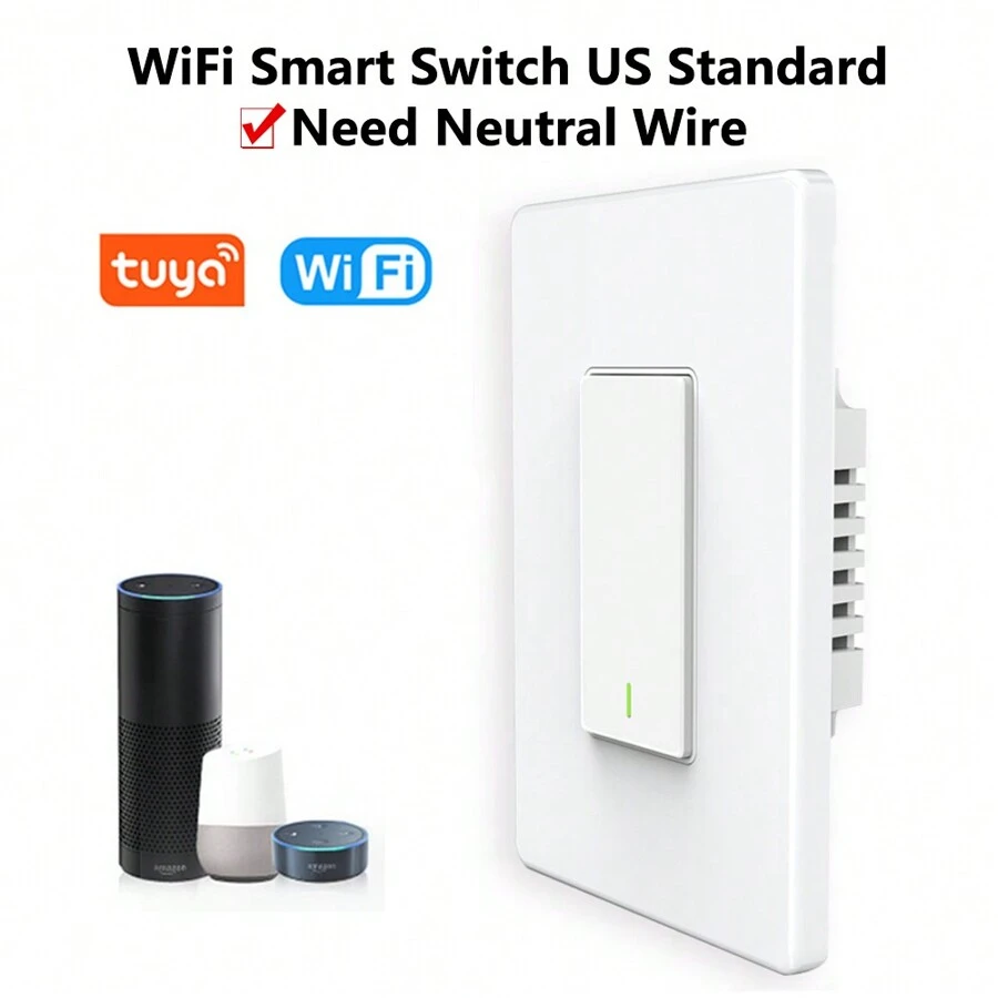 Interruptor de pared inteligente Tuya US de botón pulsador de luz, conmutadores WiFi funcionan con Alexa, control por voz a través de Smart Life, se requiere cable neutro - Blanco - Ver 1