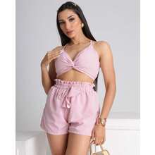 NIK CLOSET Striped Top With Padded Bra And Shorts Set - Màu hồng gỉ - Xem 1