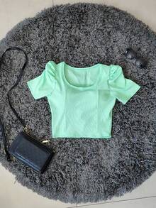 Women's Cropped Top Princess Sleeve Tibana Franelada With Cup - màu xanh lá - Xem 2