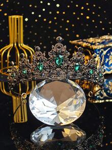 1pc Queen Crown & Headpiece Princess Crown, Crystal Headpiece Suitable For Women & Girls, Ideal For Brides, Princesses To Wear At Weddings & Parties - Dark Green - View 6