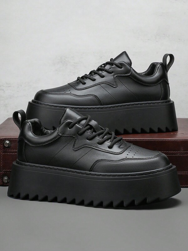 Men's Sports Shoes, Thick Soled Board Shoes, Low Cut Casual Shoes, Fashionable And Simple Solid Color Lace Up Men's Shoes