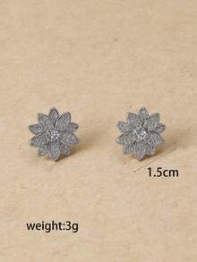 1 Cặp Hoa tai đính đá Cubic Zirconia sang trọng thời trang bằng đồng khảm hoa hồng, thích hợp cho trang phục hàng ngày của phụ nữ - Bạc - Xem 4