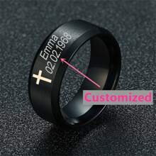 Anel de cruz personalizado Nome personalizado Data gravada Cristo Jesus Banda simples Joias cristãs Presente para aniversário de namorados, tamanho 6-12 Aniversário de dez anos, tamanho 6-12