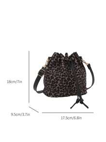 1 chiếc túi xách mini kiểu xô họa tiết da báo mới mùa xuân/hè, thiết kế dây rút, phù hợp cho đi chơi, học sinh và giới trẻ đi làm. - Cà phê nâu - Xem 4