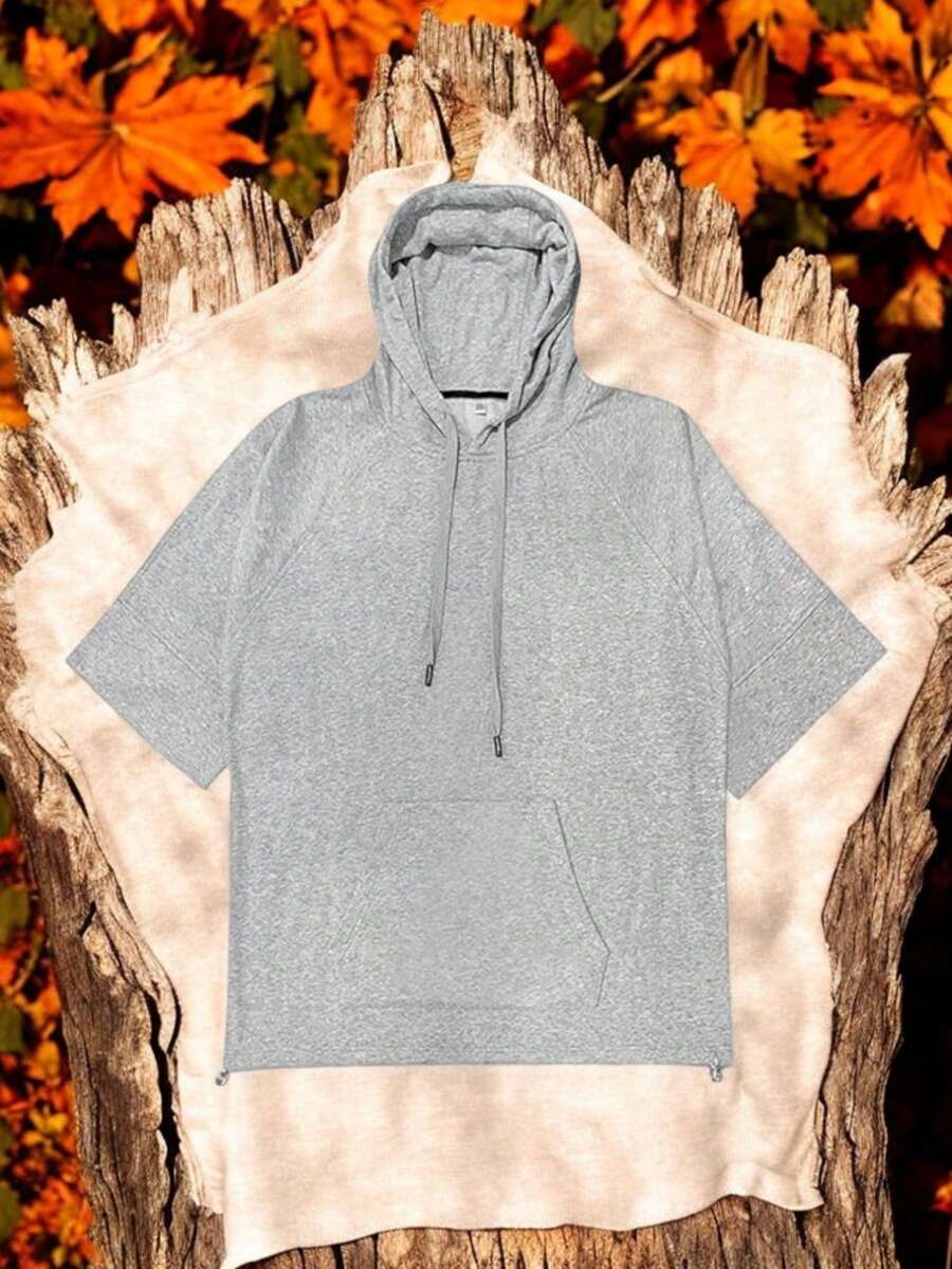 HOODIE SHORT SLEEVE SWEATSHIRT - Light Grey - View 1