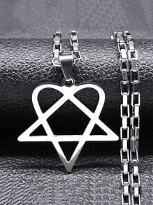 男女皆宜的朋克摇滚音乐心形星星项链，不锈钢Y2K黑/金/银金属链吊坠，哥特式颓废风格首饰 - 項鍊 - 查看 11